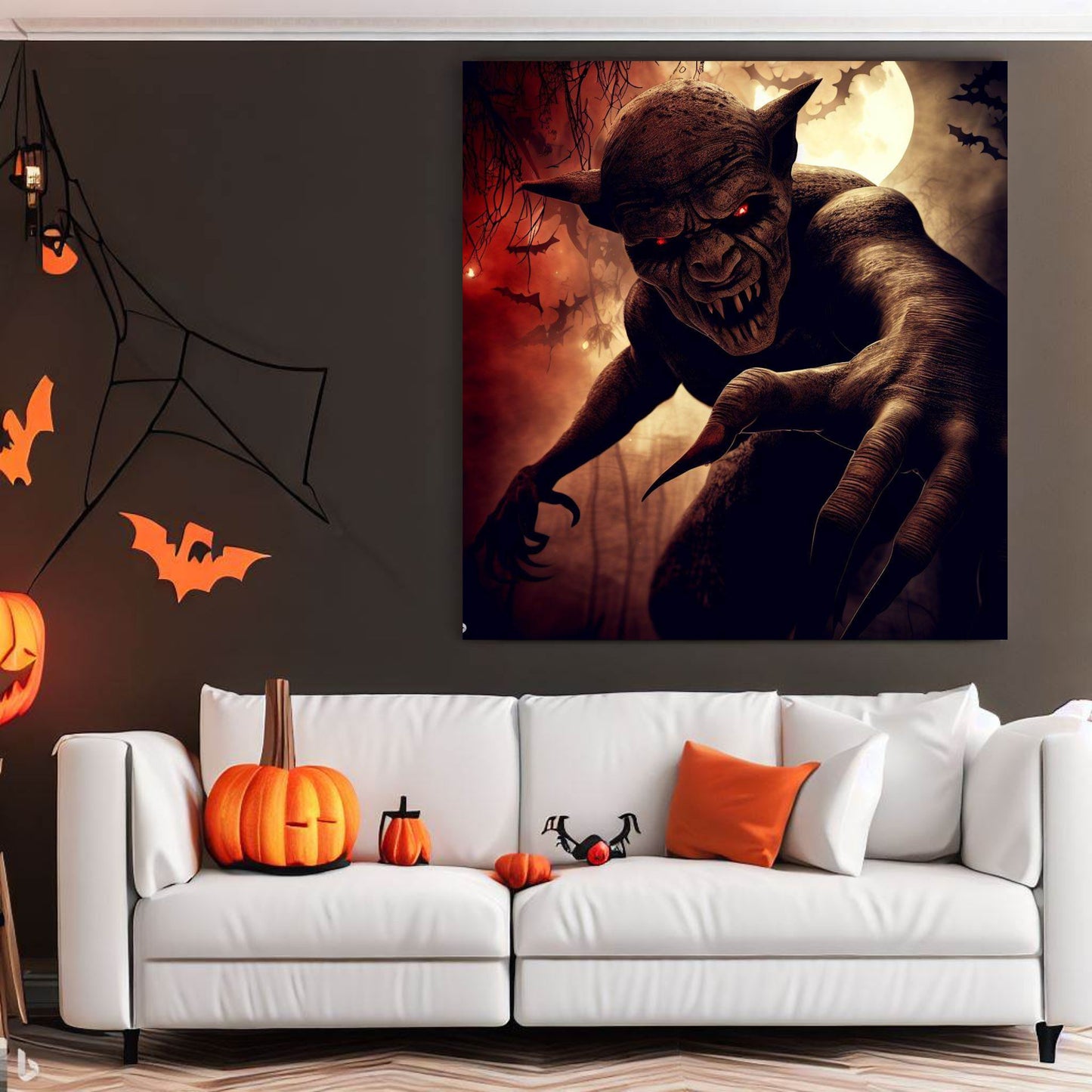 Scary Halloween Wall Art, Spooky Canvas Painting, Halloween Party Decoration, Scary Wall Art, Demon Wall Art, Gift for Halloween Party
