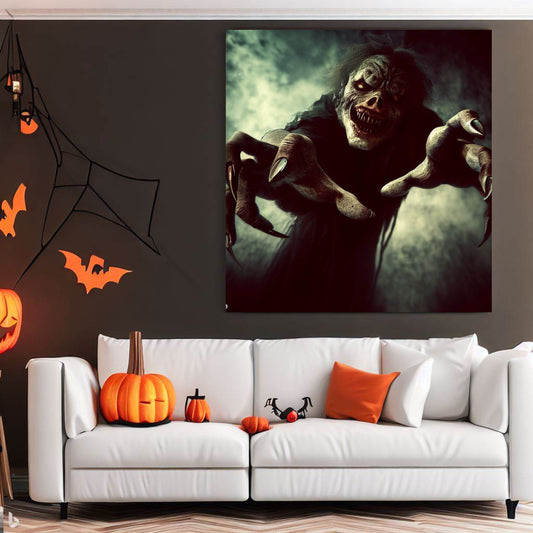 Scary Halloween Wall Art, Spooky Canvas Painting, Halloween Party Decoration, Scary Wall Art, Monster Wall Art, Gift for Halloween Party