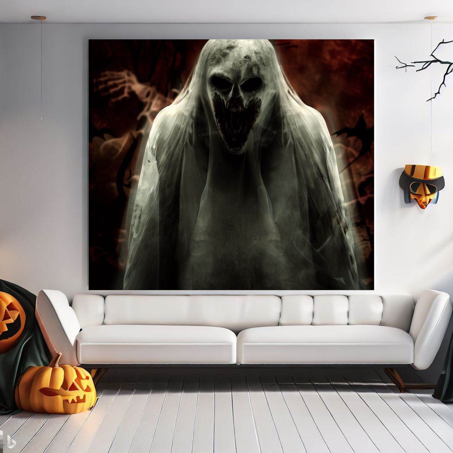 Scary Halloween Wall Art, Spooky Canvas Painting, Halloween Party Decoration, Scary Wall Art, Ghost Wall Art, Gift for Halloween Party