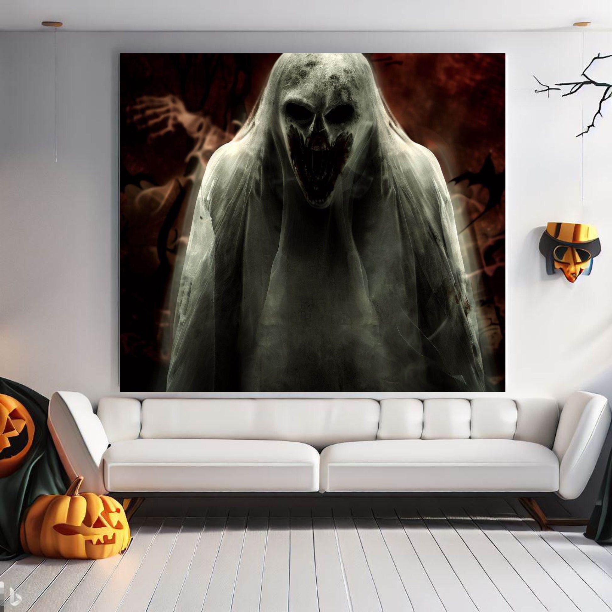 Scary Halloween Wall Art, Spooky Canvas Painting, Halloween Party Decoration, Scary Wall Art, Ghost Wall Art, Gift for Halloween Party