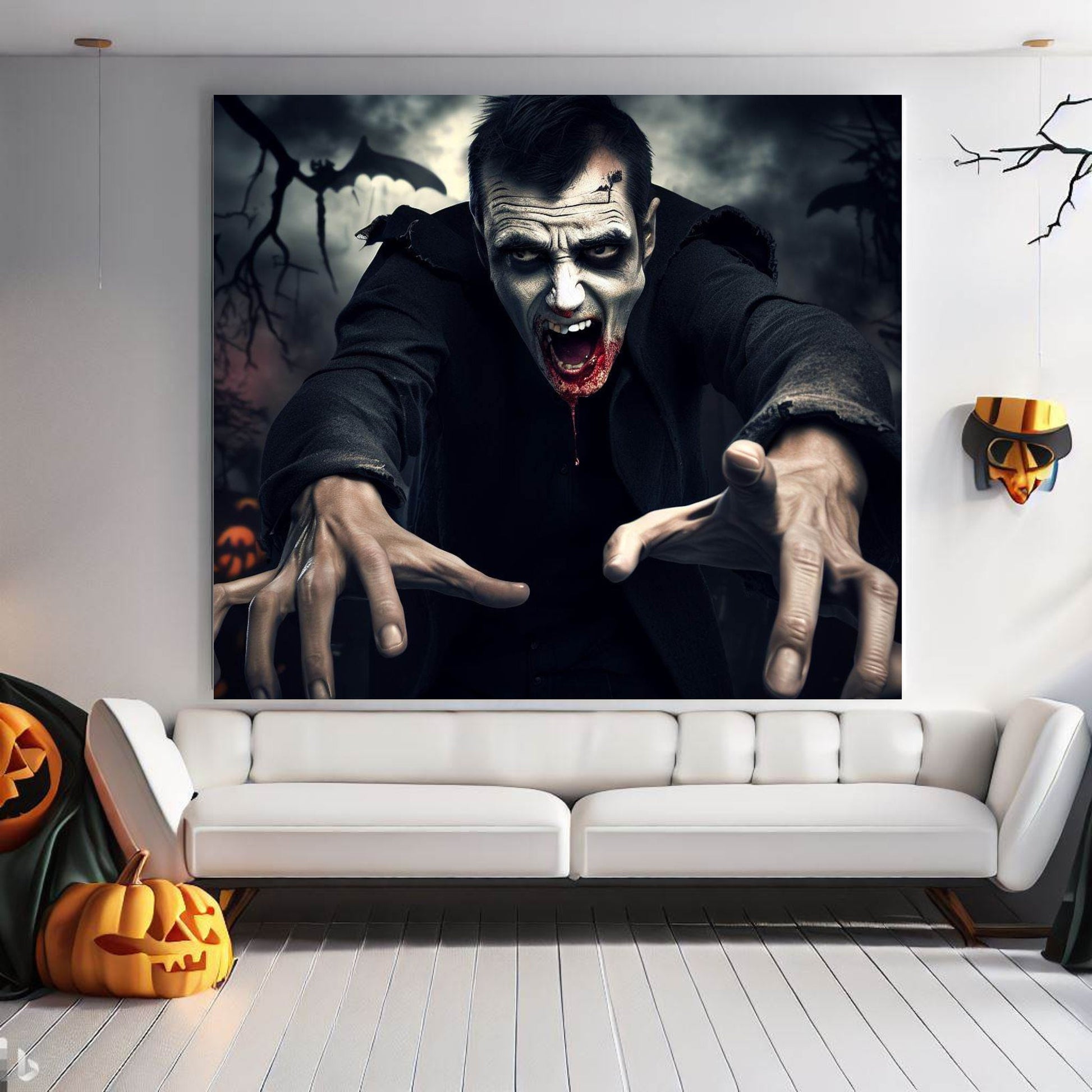 Scary Halloween Wall Art, Spooky Canvas Painting, Halloween Party Decoration, Scary Wall Art, Monster Wall Art, Gift for Halloween Party