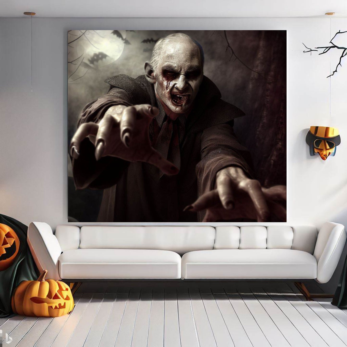 Scary Halloween Wall Art, Spooky Canvas Painting, Halloween Party Decoration, Scary Wall Art, Vampire Wall Art, Gift for Halloween Party