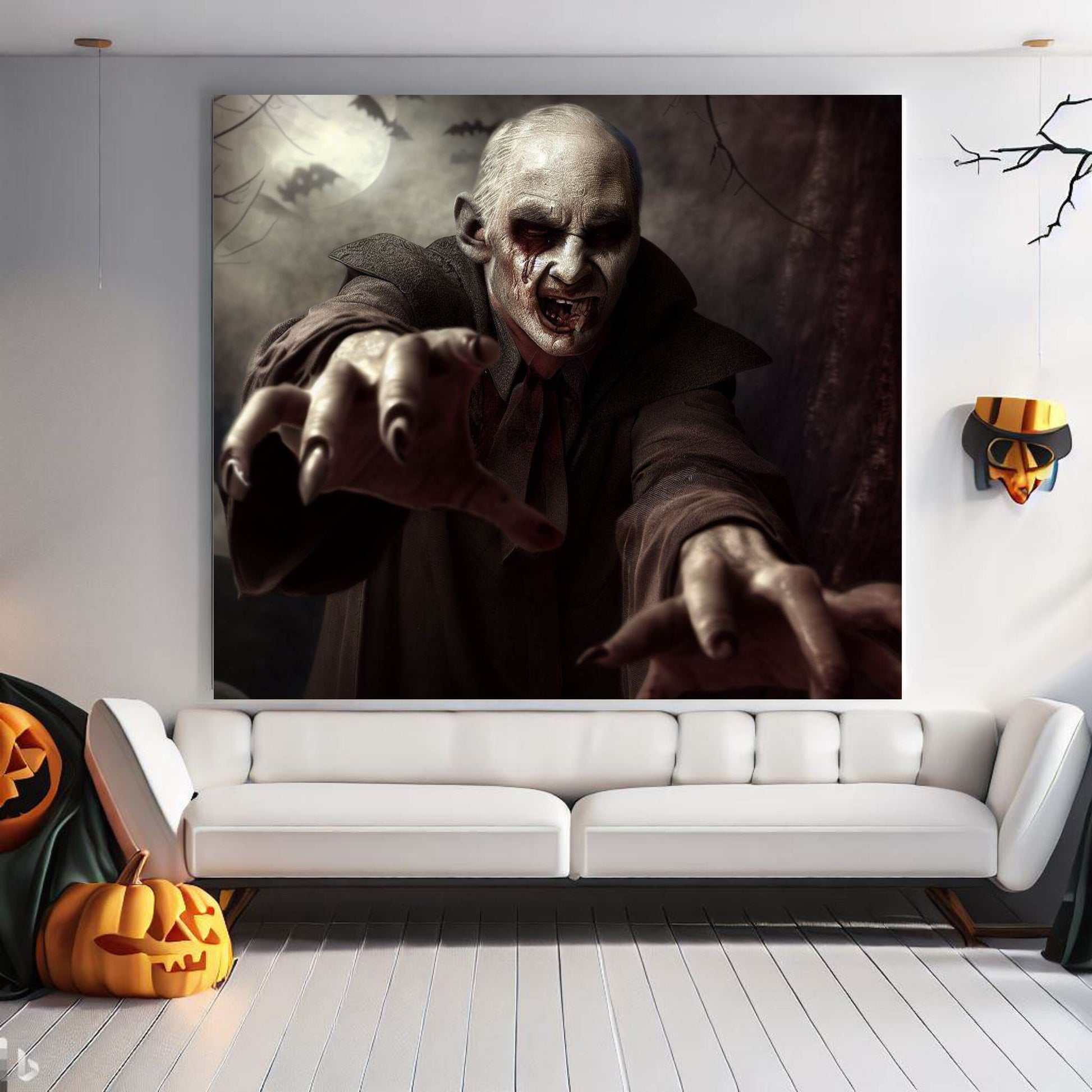 Scary Halloween Wall Art, Spooky Canvas Painting, Halloween Party Decoration, Scary Wall Art, Vampire Wall Art, Gift for Halloween Party