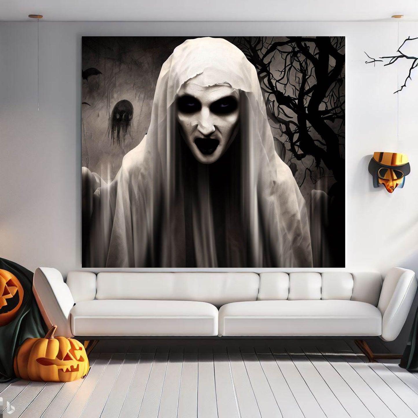 Scary Halloween Wall Art, Spooky Canvas Painting, Halloween Party Decoration, Scary Wall Art, Vampire Wall Art, Gift for Halloween Party
