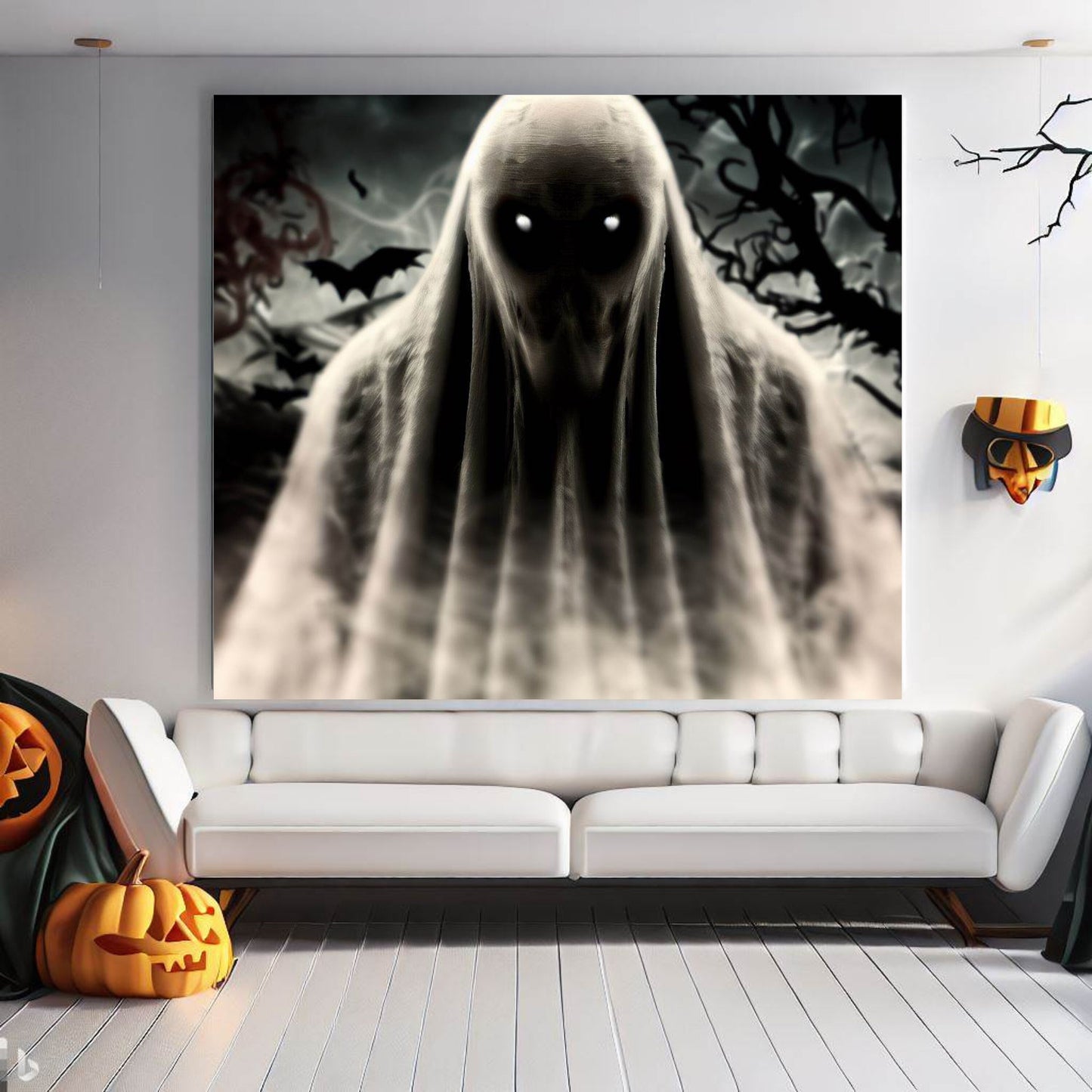 Scary Halloween Wall Art, Spooky Canvas Painting, Halloween Party Decoration, Scary Wall Art, Ghost Wall Art, Gift for Halloween Party
