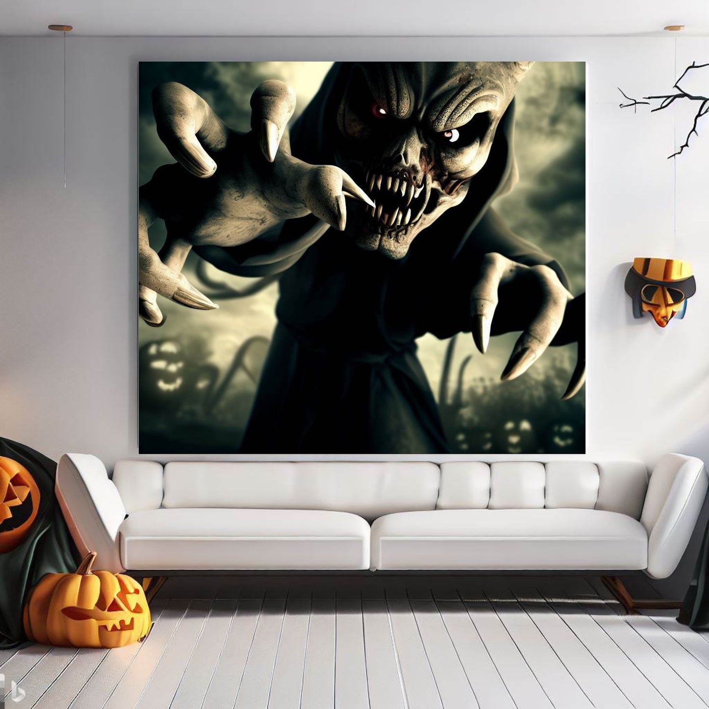 Scary Halloween Wall Art, Spooky Canvas Painting, Halloween Party Decoration, Scary Wall Art, Demon Wall Art, Gift for Halloween Party
