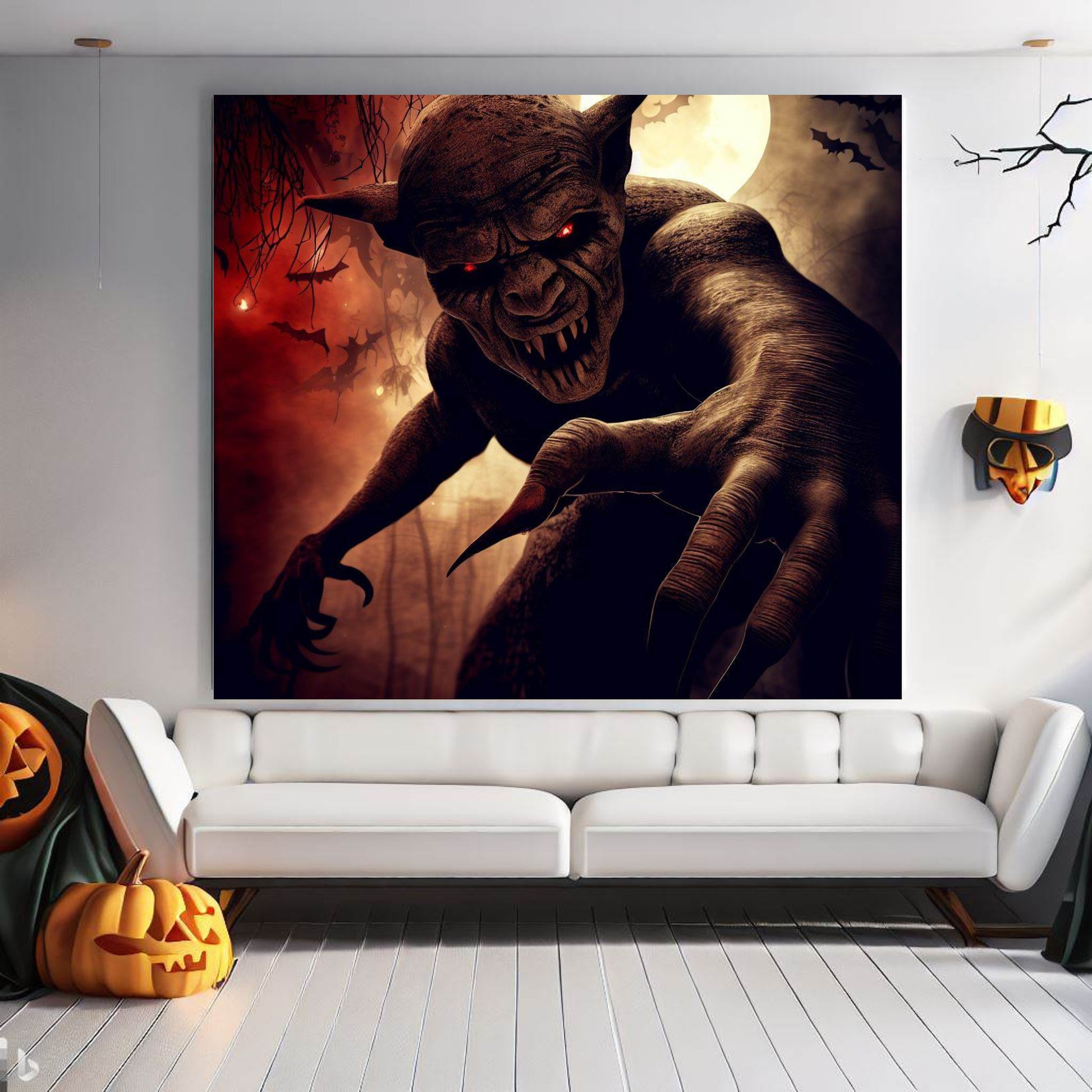 Scary Halloween Wall Art, Spooky Canvas Painting, Halloween Party Decoration, Scary Wall Art, Demon Wall Art, Gift for Halloween Party