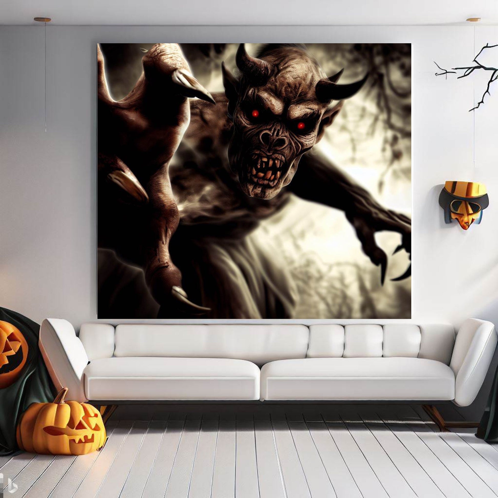 Scary Halloween Wall Art, Spooky Canvas Painting, Halloween Party Decoration, Scary Wall Art, Monster Wall Art, Gift for Halloween Party