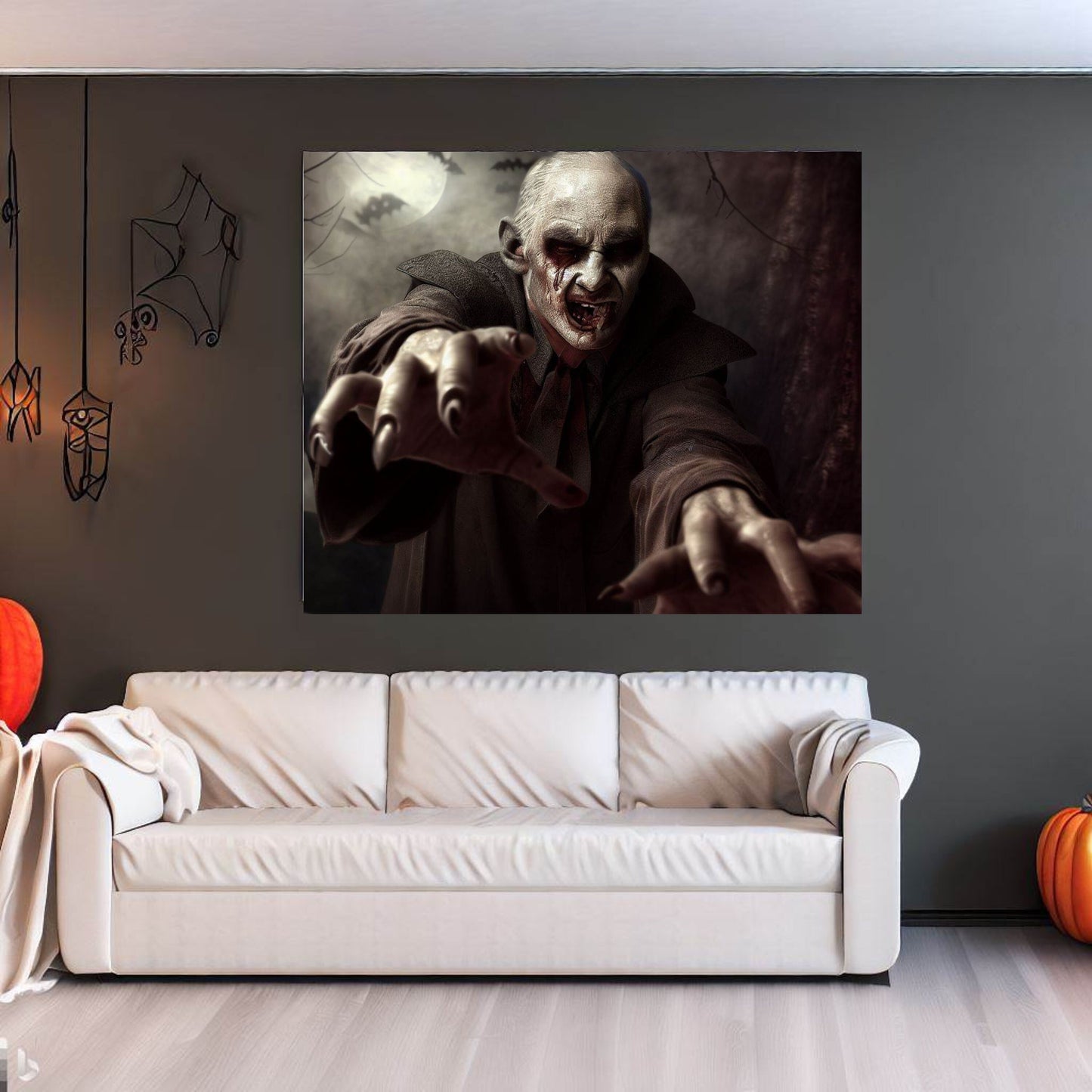 Scary Halloween Wall Art, Spooky Canvas Painting, Halloween Party Decoration, Scary Wall Art, Vampire Wall Art, Gift for Halloween Party