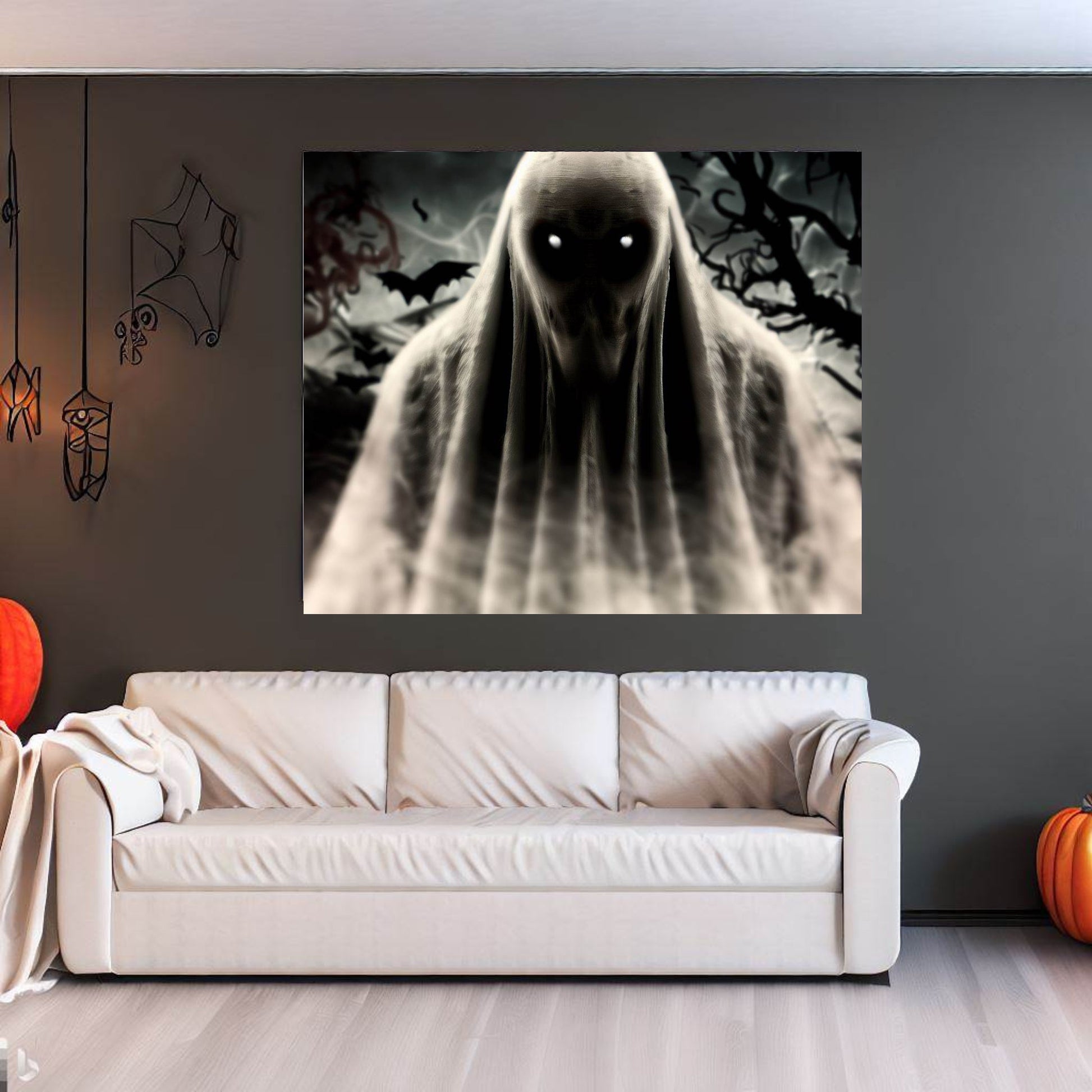 Scary Halloween Wall Art, Spooky Canvas Painting, Halloween Party Decoration, Scary Wall Art, Ghost Wall Art, Gift for Halloween Party