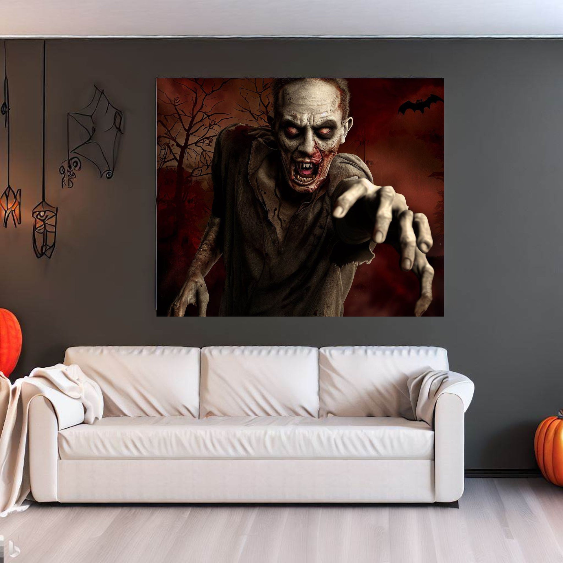 Scary Halloween Wall Art, Spooky Canvas Painting, Halloween Party Decoration, Scary Wall Art, Zombie Wall Art, Gift for Halloween Party