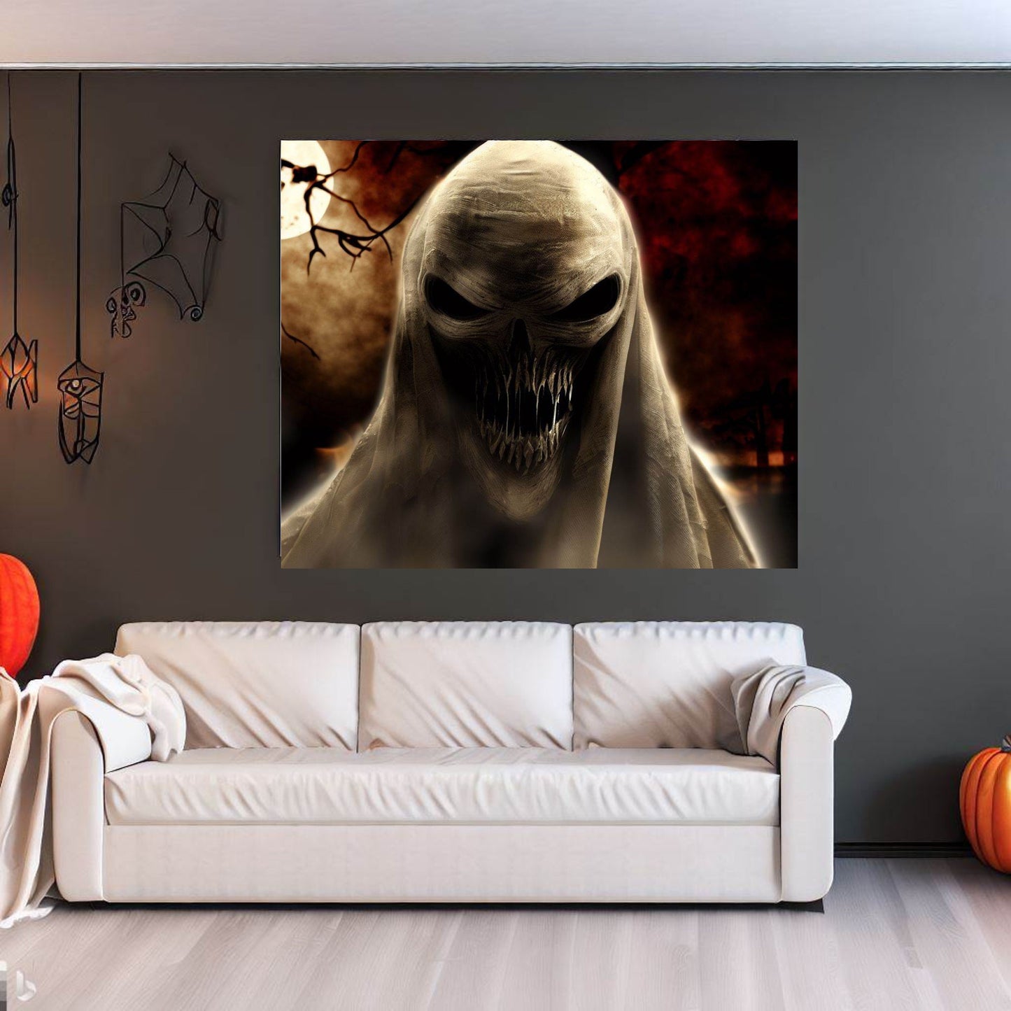 Scary Halloween Wall Art, Spooky Canvas Painting, Halloween Party Decoration, Scary Wall Art, Ghost Wall Art, Gift for Halloween Party