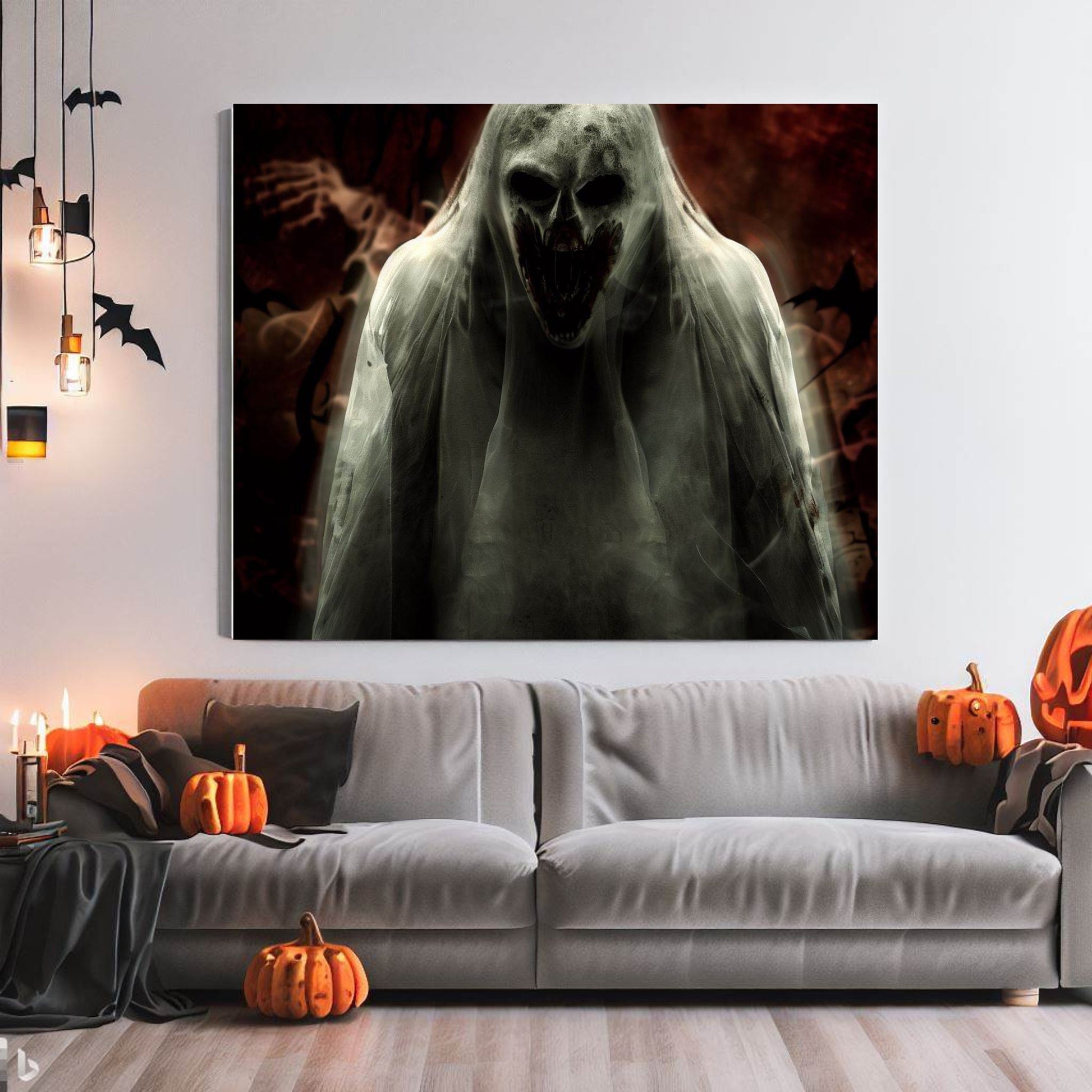 Scary Halloween Wall Art, Spooky Canvas Painting, Halloween Party Decoration, Scary Wall Art, Ghost Wall Art, Gift for Halloween Party