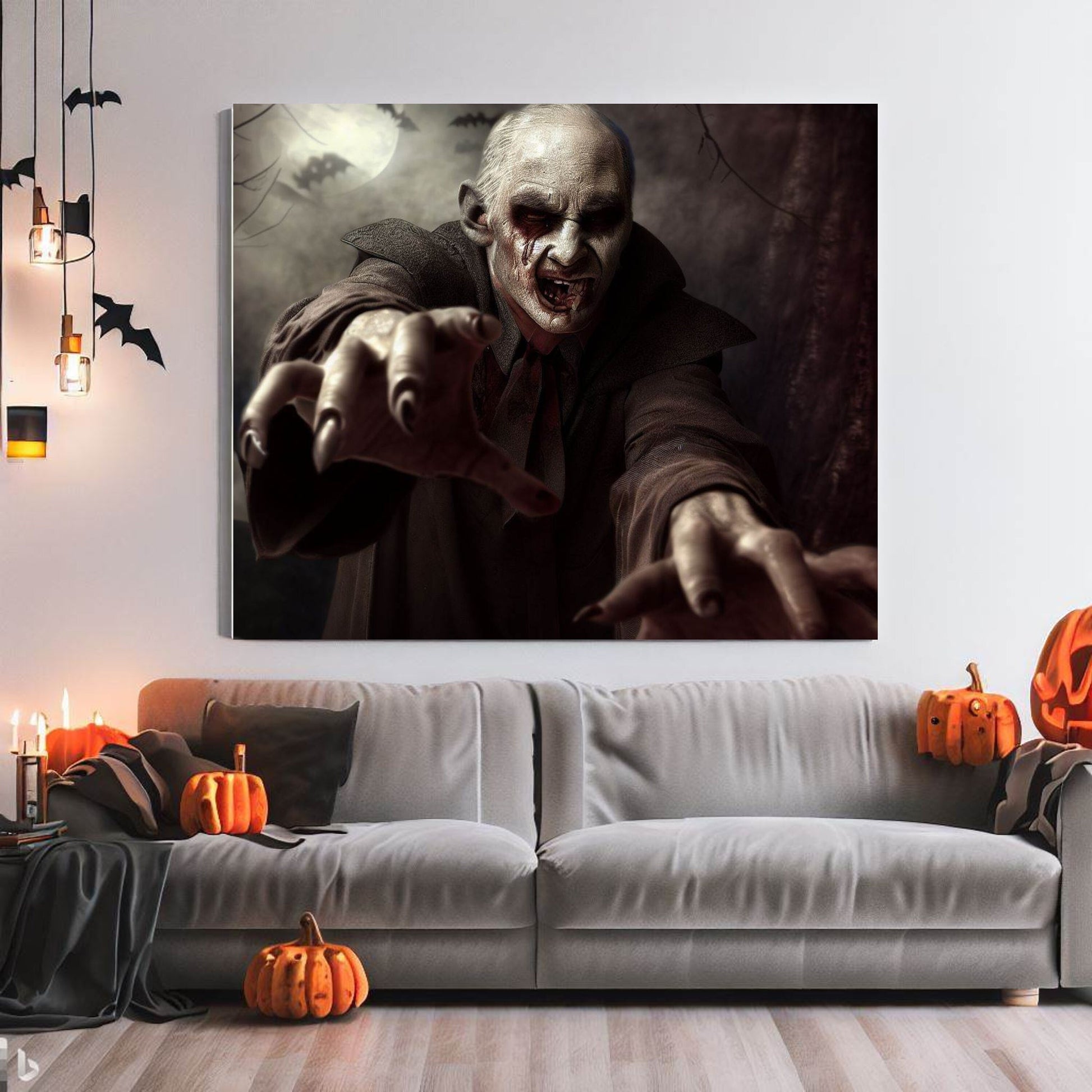 Scary Halloween Wall Art, Spooky Canvas Painting, Halloween Party Decoration, Scary Wall Art, Vampire Wall Art, Gift for Halloween Party