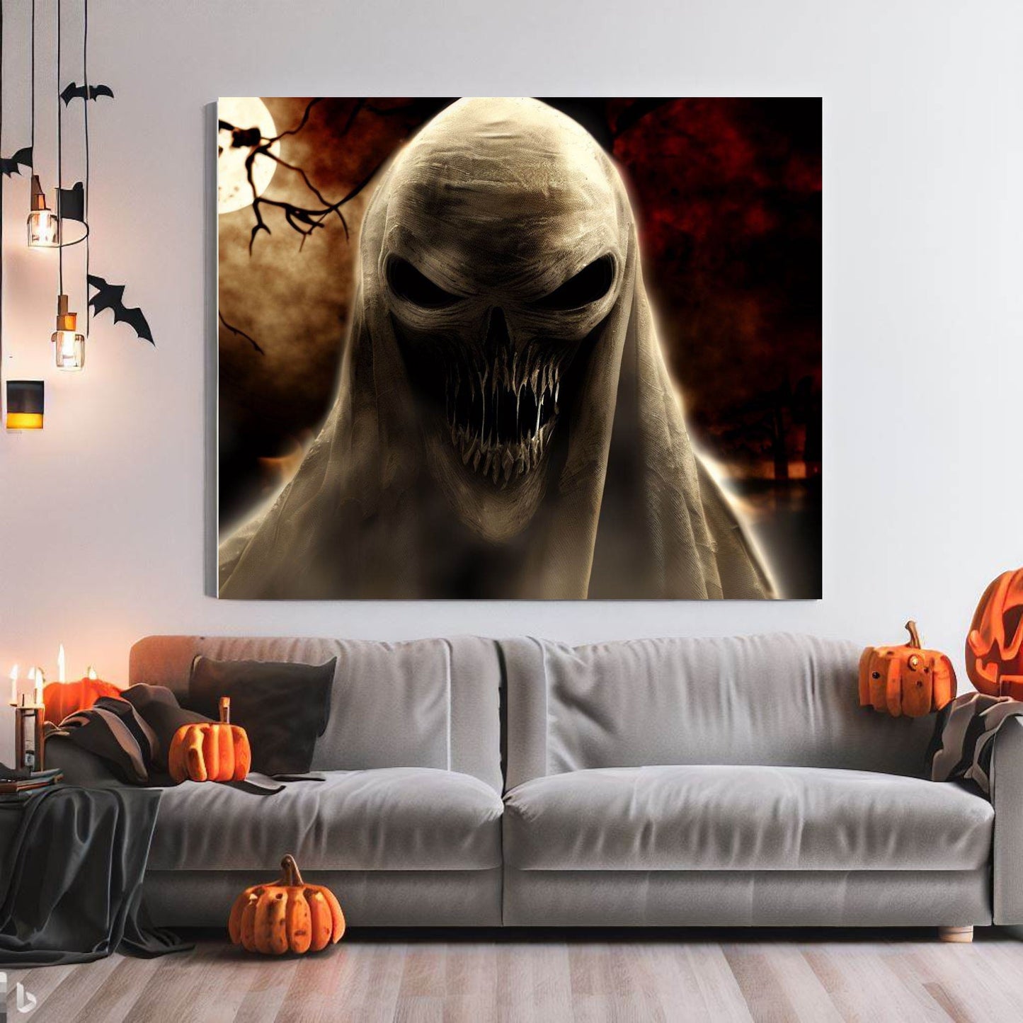 Scary Halloween Wall Art, Spooky Canvas Painting, Halloween Party Decoration, Scary Wall Art, Ghost Wall Art, Gift for Halloween Party