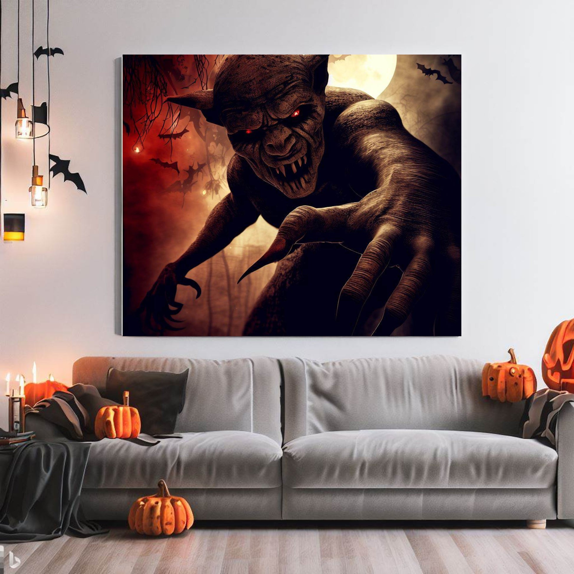 Scary Halloween Wall Art, Spooky Canvas Painting, Halloween Party Decoration, Scary Wall Art, Demon Wall Art, Gift for Halloween Party