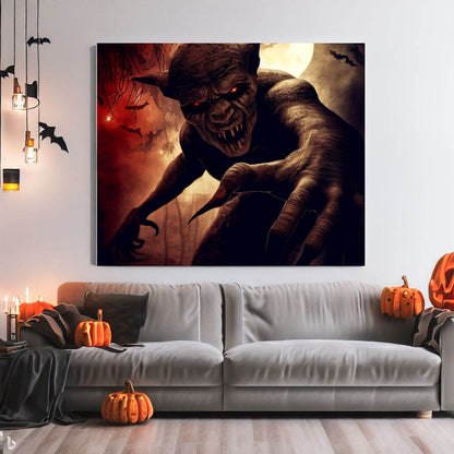 Scary Halloween Wall Art, Spooky Canvas Painting, Halloween Party Decoration, Scary Wall Art, Demon Wall Art, Gift for Halloween Party