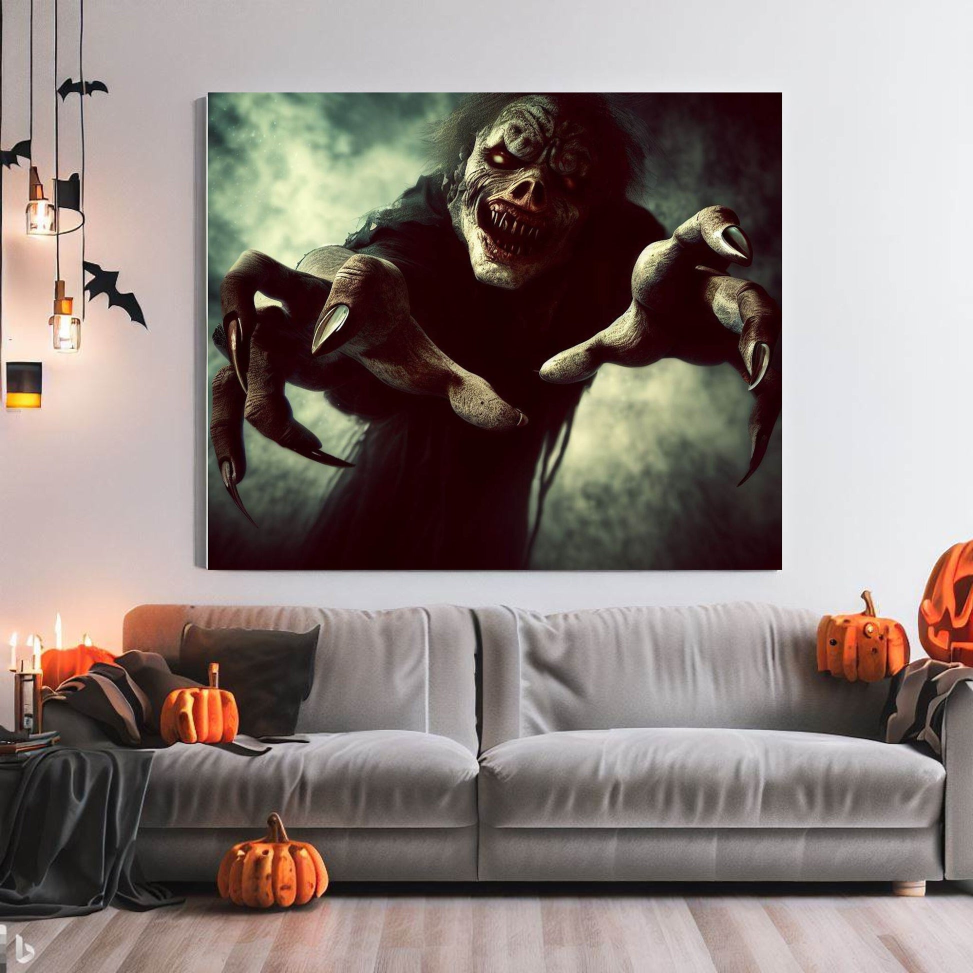 Scary Halloween Wall Art, Spooky Canvas Painting, Halloween Party Decoration, Scary Wall Art, Monster Wall Art, Gift for Halloween Party