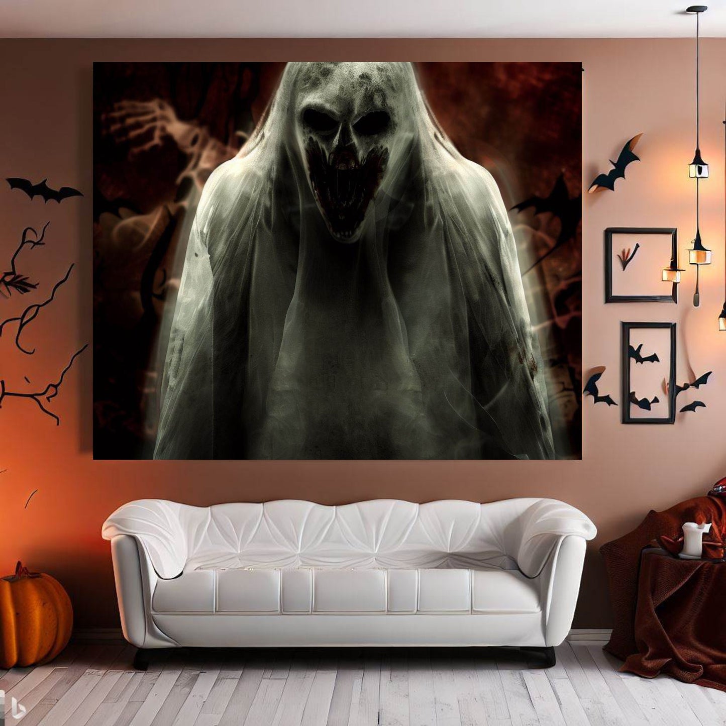 Scary Halloween Wall Art, Spooky Canvas Painting, Halloween Party Decoration, Scary Wall Art, Ghost Wall Art, Gift for Halloween Party