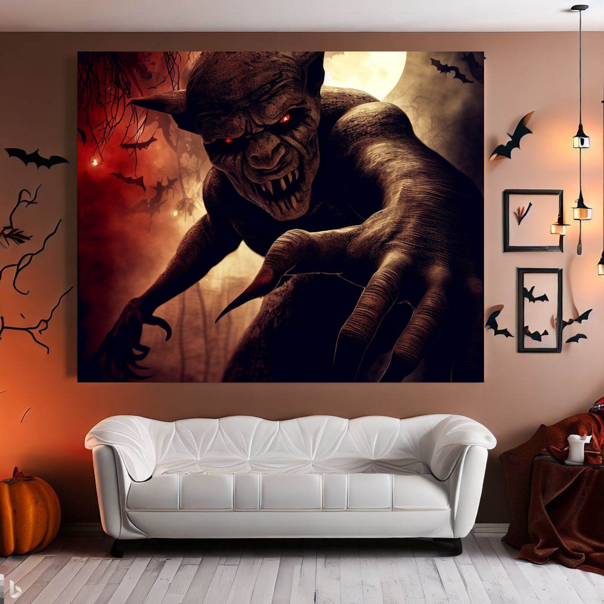 Scary Halloween Wall Art, Spooky Canvas Painting, Halloween Party Decoration, Scary Wall Art, Demon Wall Art, Gift for Halloween Party
