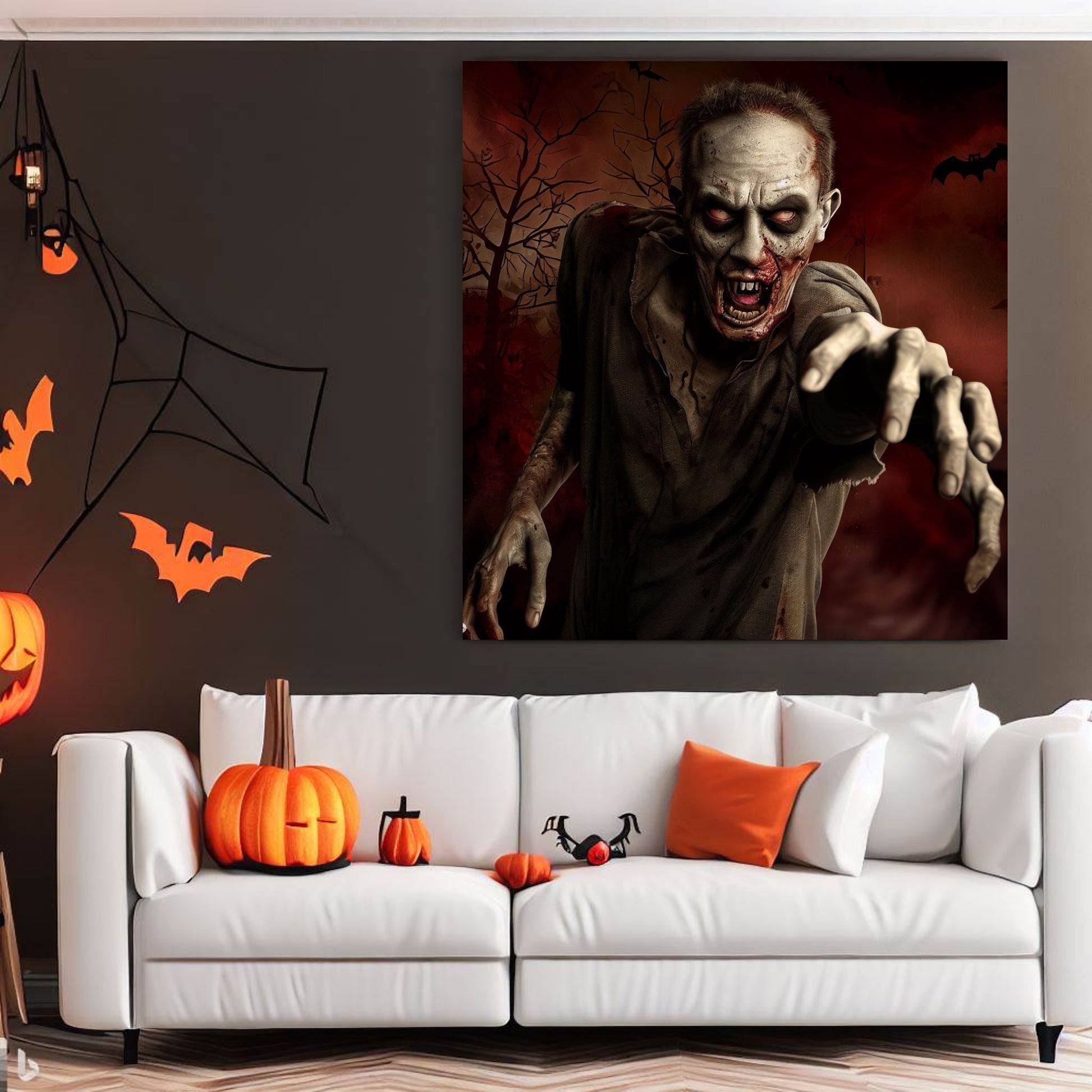 Scary Halloween Wall Art, Spooky Canvas Painting, Halloween Party Decoration, Scary Wall Art, Zombie Wall Art, Gift for Halloween Party