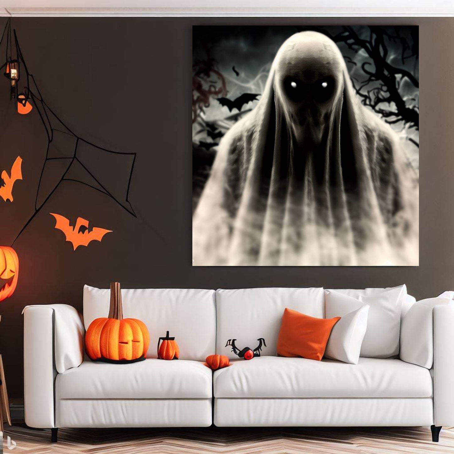 Scary Halloween Wall Art, Spooky Canvas Painting, Halloween Party Decoration, Scary Wall Art, Ghost Wall Art, Gift for Halloween Party