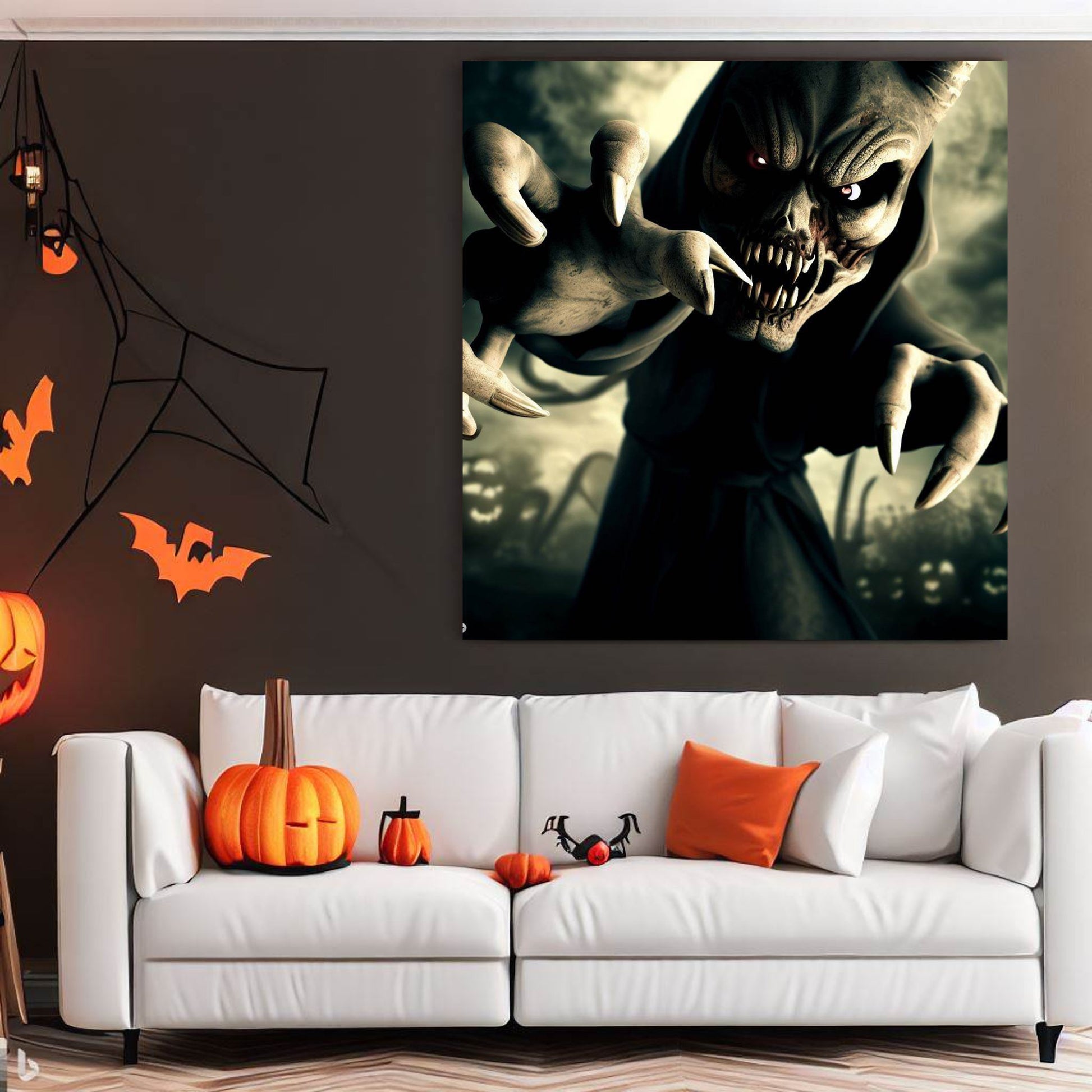 Scary Halloween Wall Art, Spooky Canvas Painting, Halloween Party Decoration, Scary Wall Art, Demon Wall Art, Gift for Halloween Party