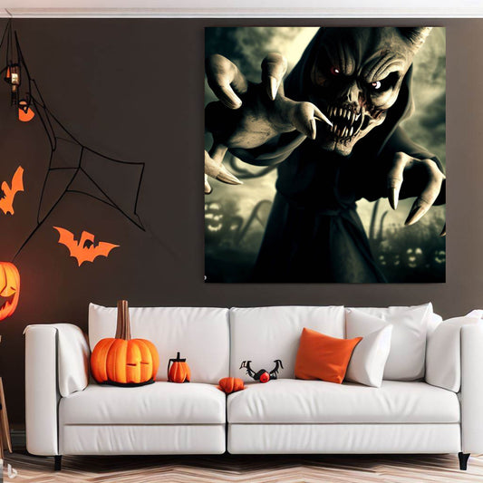 Scary Halloween Wall Art, Spooky Canvas Painting, Halloween Party Decoration, Scary Wall Art, Demon Wall Art, Gift for Halloween Party