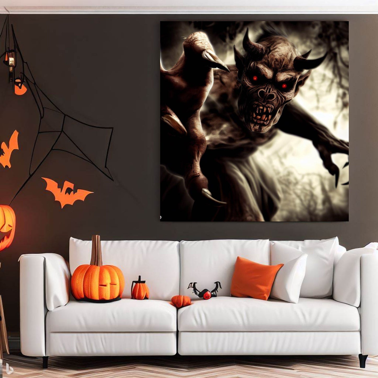 Scary Halloween Wall Art, Spooky Canvas Painting, Halloween Party Decoration, Scary Wall Art, Monster Wall Art, Gift for Halloween Party