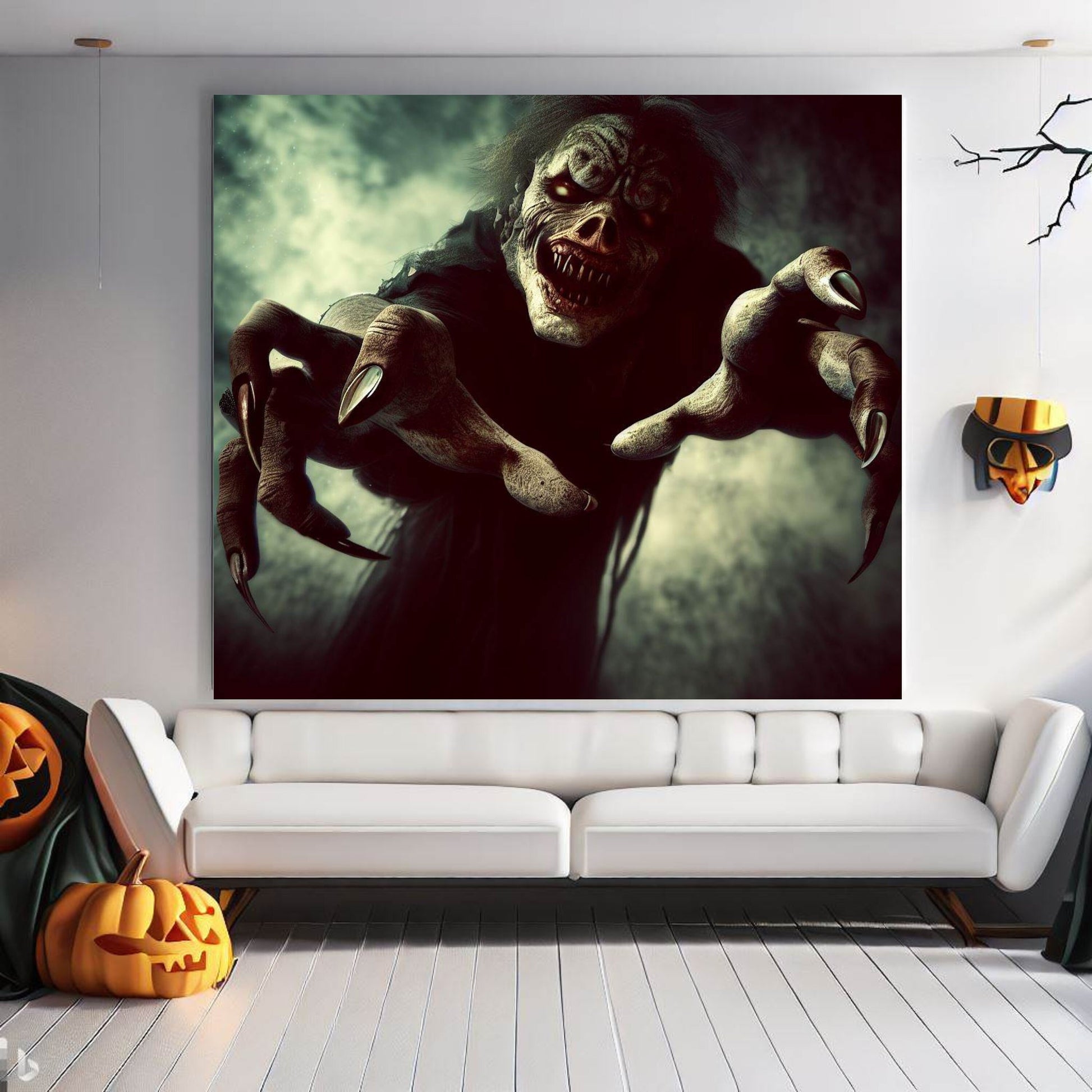Scary Halloween Wall Art, Spooky Canvas Painting, Halloween Party Decoration, Scary Wall Art, Monster Wall Art, Gift for Halloween Party