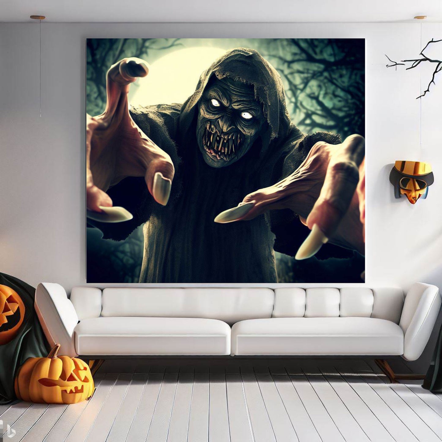 Scary Halloween Wall Art, Spooky Canvas Painting, Halloween Party Decoration, Scary Wall Art, Monster Wall Art, Gift for Halloween Party