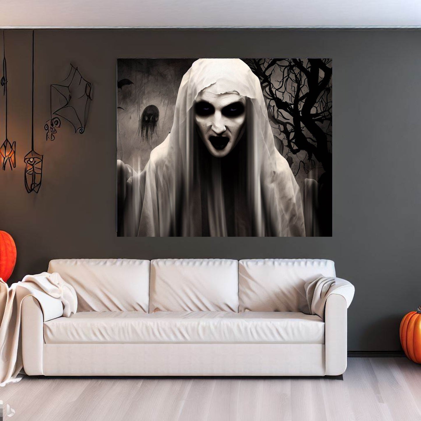 Scary Halloween Wall Art, Spooky Canvas Painting, Halloween Party Decoration, Scary Wall Art, Vampire Wall Art, Gift for Halloween Party
