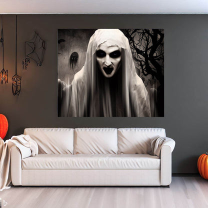 Scary Halloween Wall Art, Spooky Canvas Painting, Halloween Party Decoration, Scary Wall Art, Vampire Wall Art, Gift for Halloween Party