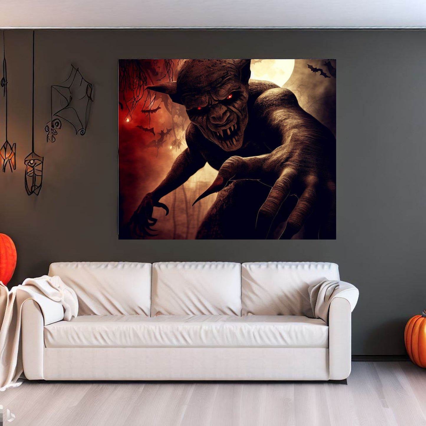 Scary Halloween Wall Art, Spooky Canvas Painting, Halloween Party Decoration, Scary Wall Art, Demon Wall Art, Gift for Halloween Party