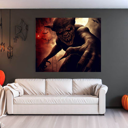 Scary Halloween Wall Art, Spooky Canvas Painting, Halloween Party Decoration, Scary Wall Art, Demon Wall Art, Gift for Halloween Party