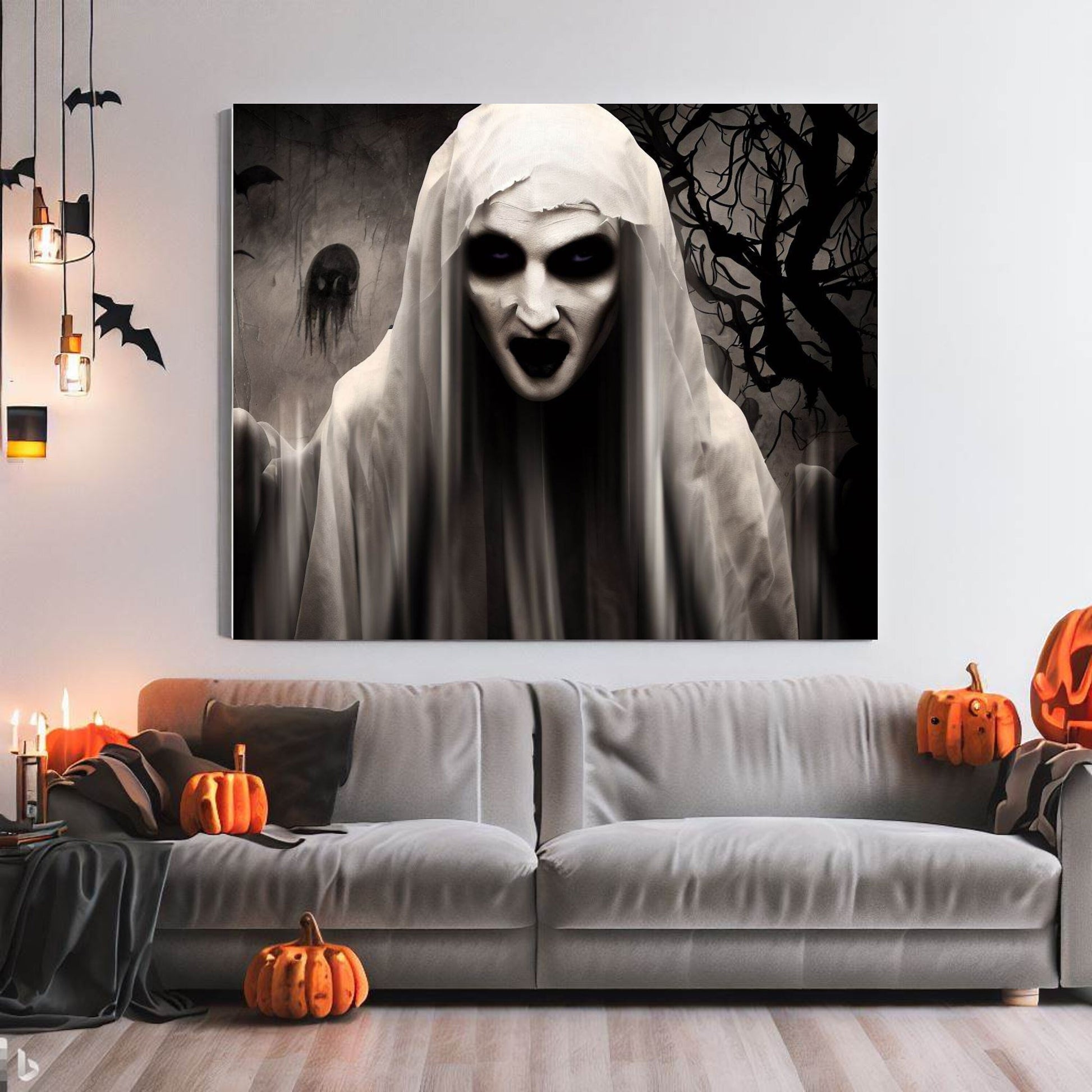 Scary Halloween Wall Art, Spooky Canvas Painting, Halloween Party Decoration, Scary Wall Art, Vampire Wall Art, Gift for Halloween Party