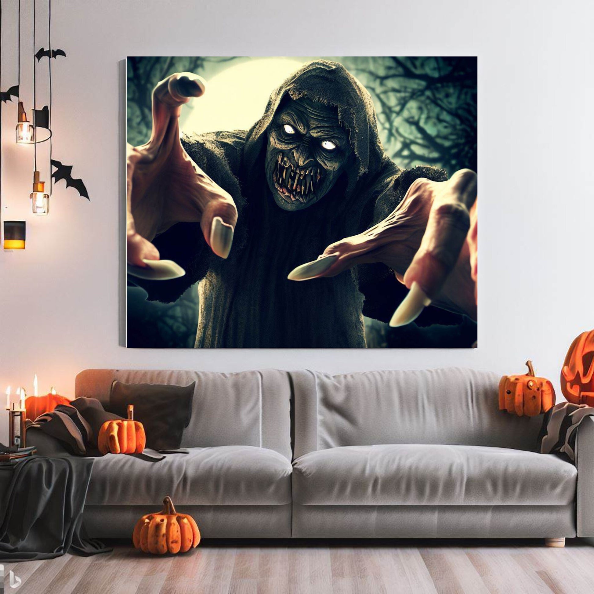 Scary Halloween Wall Art, Spooky Canvas Painting, Halloween Party Decoration, Scary Wall Art, Monster Wall Art, Gift for Halloween Party