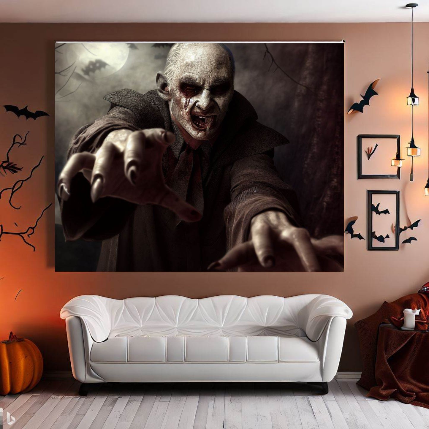 Scary Halloween Wall Art, Spooky Canvas Painting, Halloween Party Decoration, Scary Wall Art, Vampire Wall Art, Gift for Halloween Party