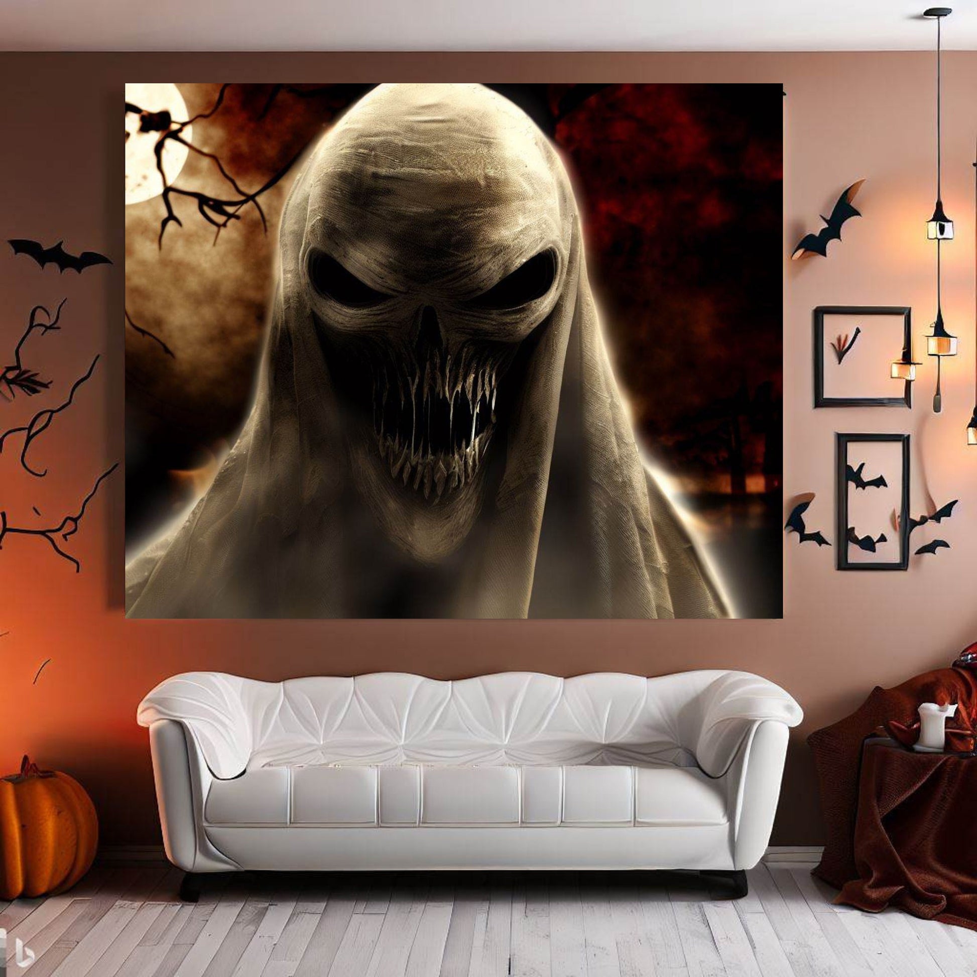 Scary Halloween Wall Art, Spooky Canvas Painting, Halloween Party Decoration, Scary Wall Art, Ghost Wall Art, Gift for Halloween Party