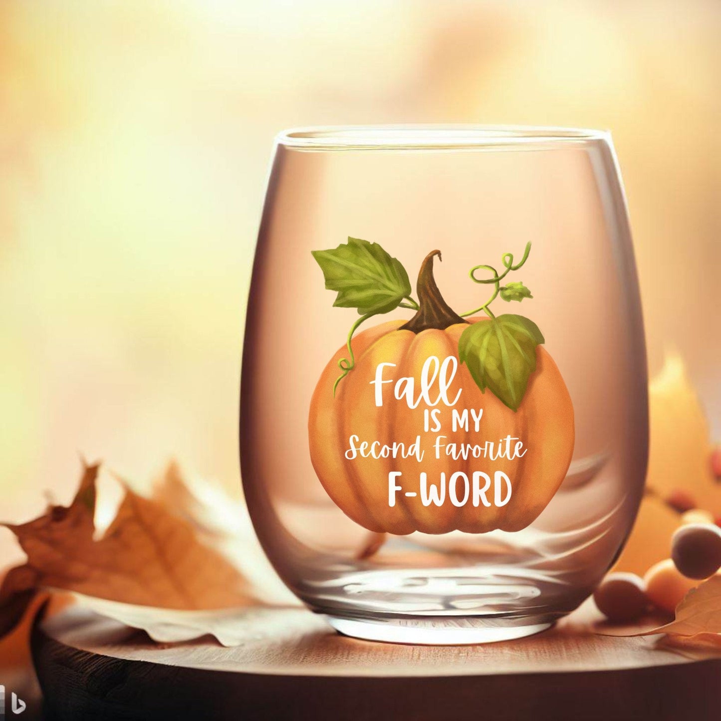Cute Fall Wine Glass, Fall Is My Second Favorite F-Word, Funny Drink Glass, Autumn Drinking Glass, Pumpkin Wine Glass, New Home Gift for Her