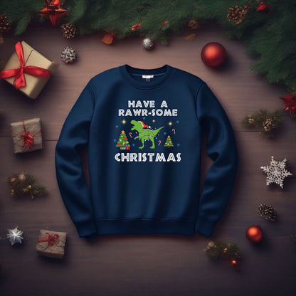 Kids Dinosaur Christmas Sweatshirt, Xmas Dino Sweater, Kids X-Mas Party Sweatshirt, Dinosaur Lover Holiday Shirt, Youth Dino Xmas Sweatshirt