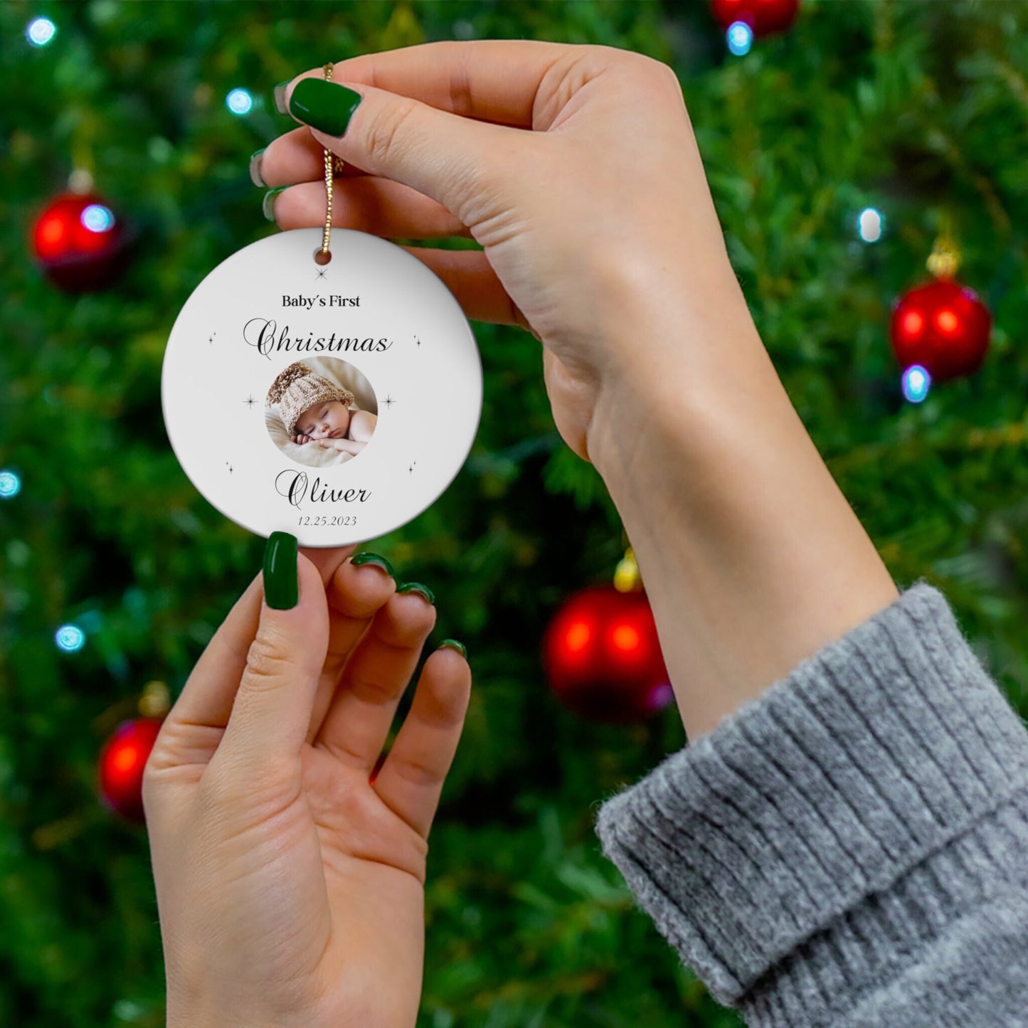Custom Baby's First Christmas Ornament, Personalized Photo for Babys 1st Xmas, Customized Ornament Gift for Newborn, Great Gift for New Mom