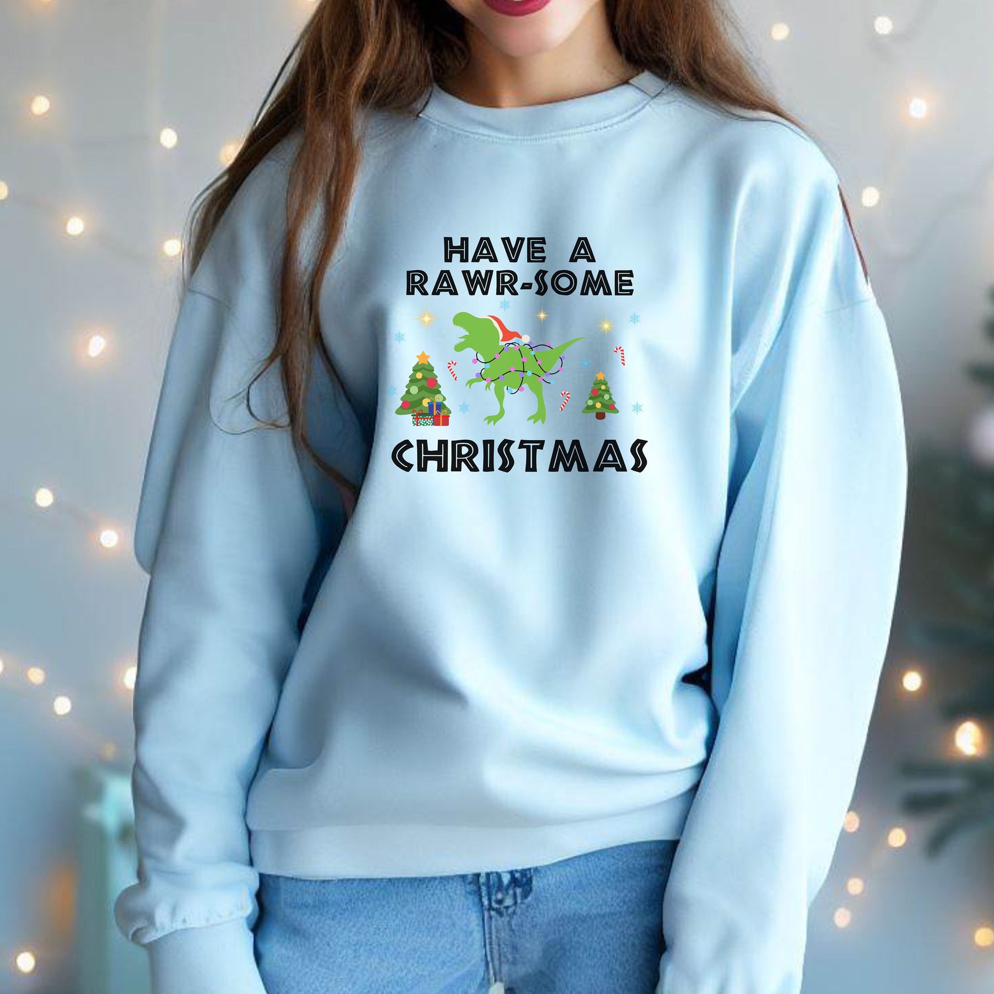 Kids Dinosaur Christmas Sweatshirt, Xmas Dino Sweater, Kids X-Mas Party Sweatshirt, Dinosaur Lover Holiday Shirt, Youth Dino Xmas Sweatshirt