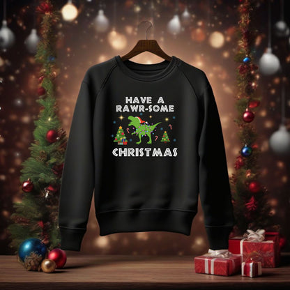 Kids Dinosaur Christmas Sweatshirt, Xmas Dino Sweater, Kids X-Mas Party Sweatshirt, Dinosaur Lover Holiday Shirt, Youth Dino Xmas Sweatshirt