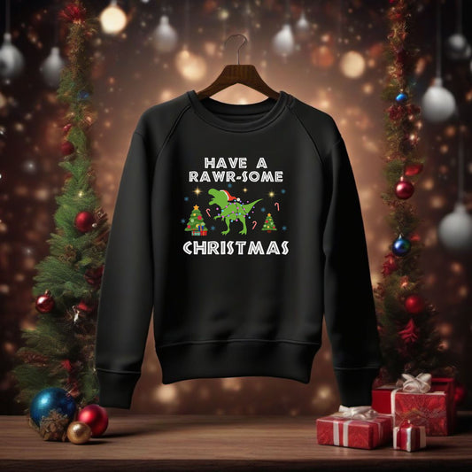Kids Dinosaur Christmas Sweatshirt, Xmas Dino Sweater, Kids X-Mas Party Sweatshirt, Dinosaur Lover Holiday Shirt, Youth Dino Xmas Sweatshirt