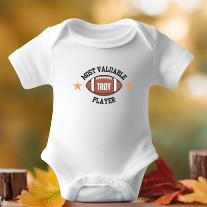 Custom Infant Football Shirt, Cute Personalized Baby Bodysuit, Football Shirt for Baby, Most Valuable Player, Perfect Gift for New Dad