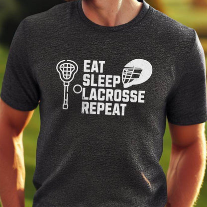 Men's Lacrosse T-shirt, Eat Sleep Lacrosse Repeat, Shirt for Lax Lover, Tshirt Gift for Men, Great Gift for Dad, Father, Gift for Son