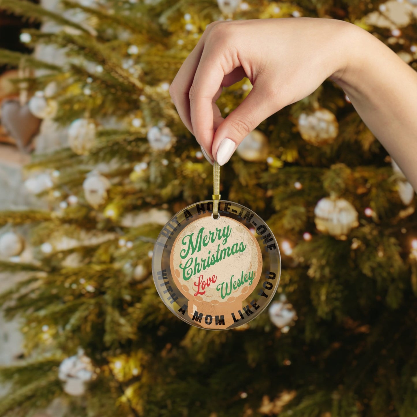 Custom Glass Golf Christmas Ornament, Personalized Merry Christmas Mom Ornament, Customized Golf Ornament for Mom, Christmas Gift for Mom