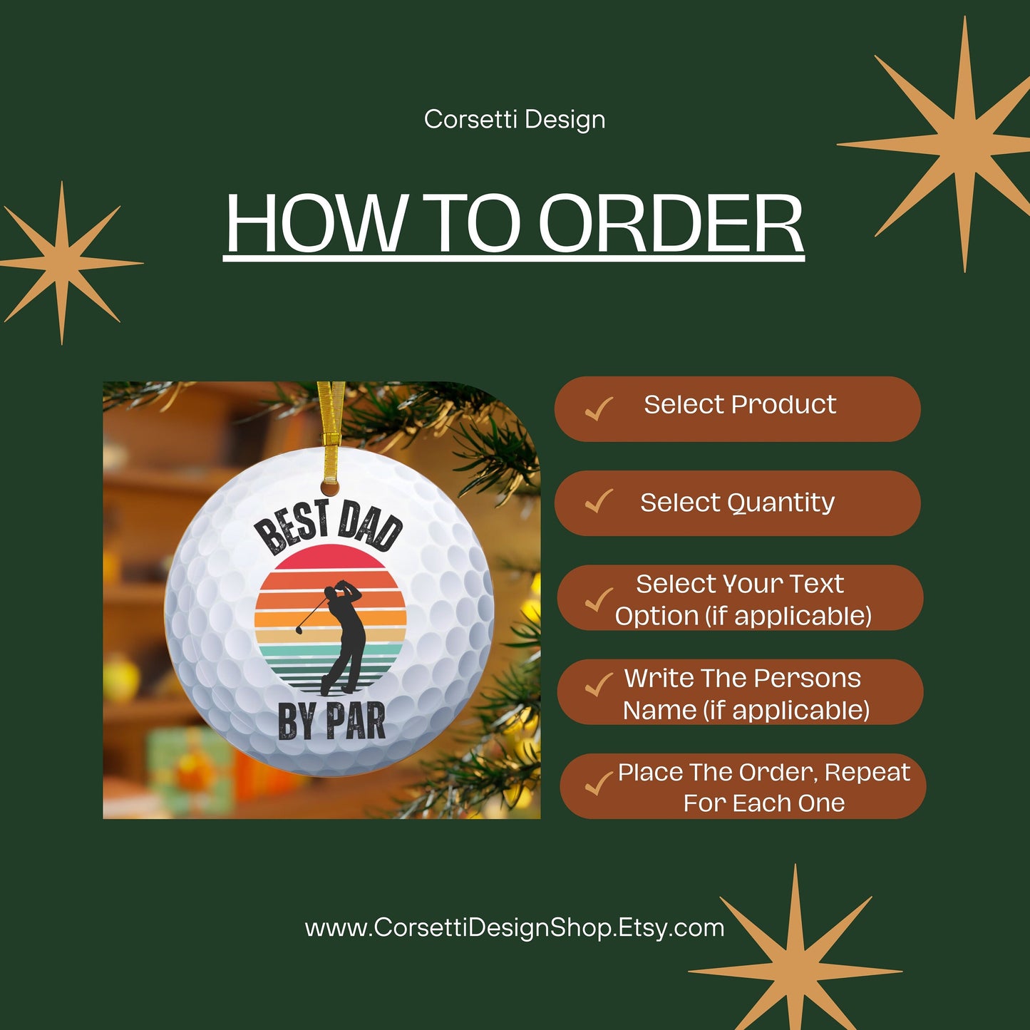 Golf Ball Christmas Ornament, Ceramic Xmas Ornament for Golfer, Perfect Gift for Golf Lover, Gift for Husband, Grandfather, Boyfriend, Dad