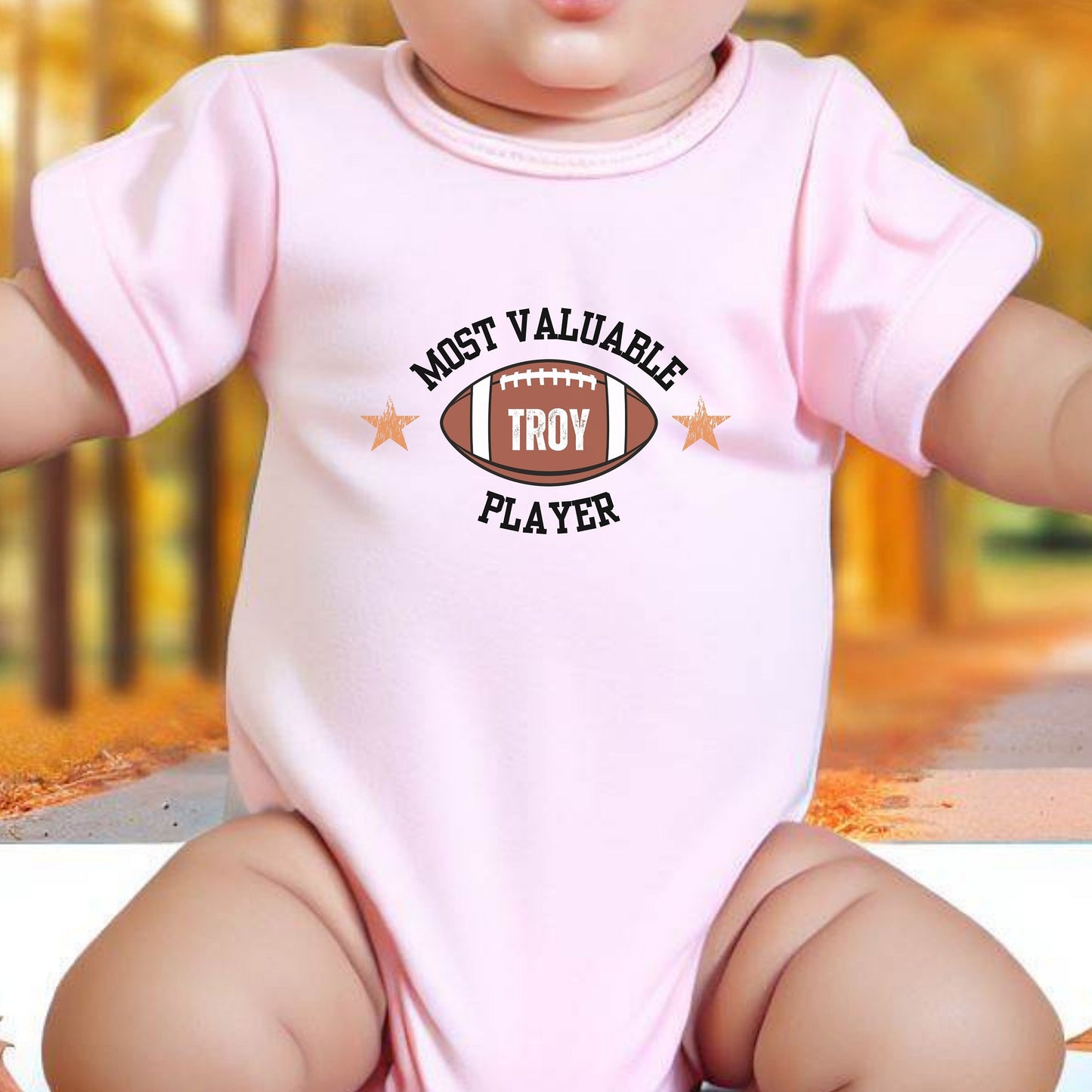 Custom Infant Football Shirt, Cute Personalized Baby Bodysuit, Football Shirt for Baby, Most Valuable Player, Perfect Gift for New Dad
